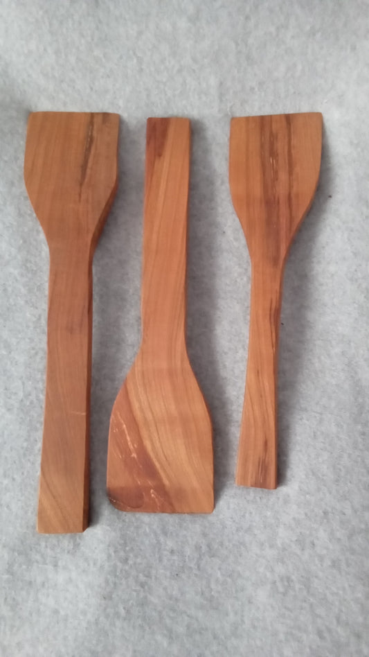 Carved and Turned Natural Wood Spatulas