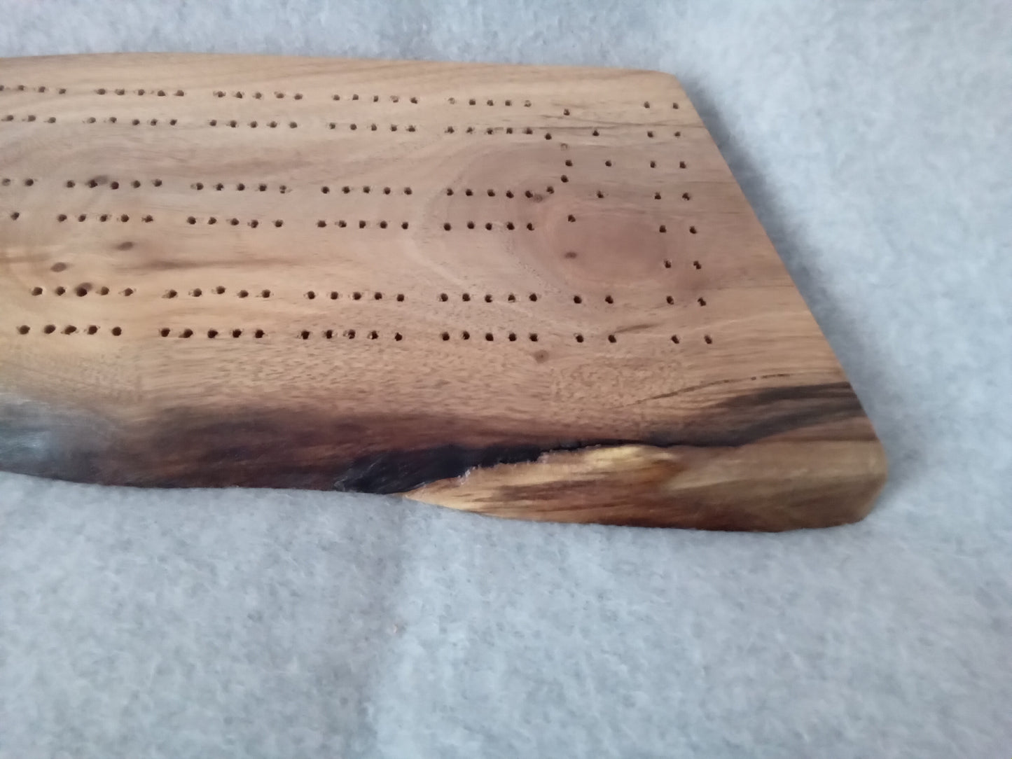 Black walnut natural edge cribbage board
